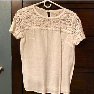 J Crew White Linen Lace Blouse